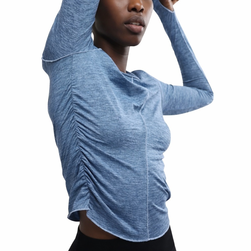 Free People Movement Ruched Long Sleeve Top Blue XS